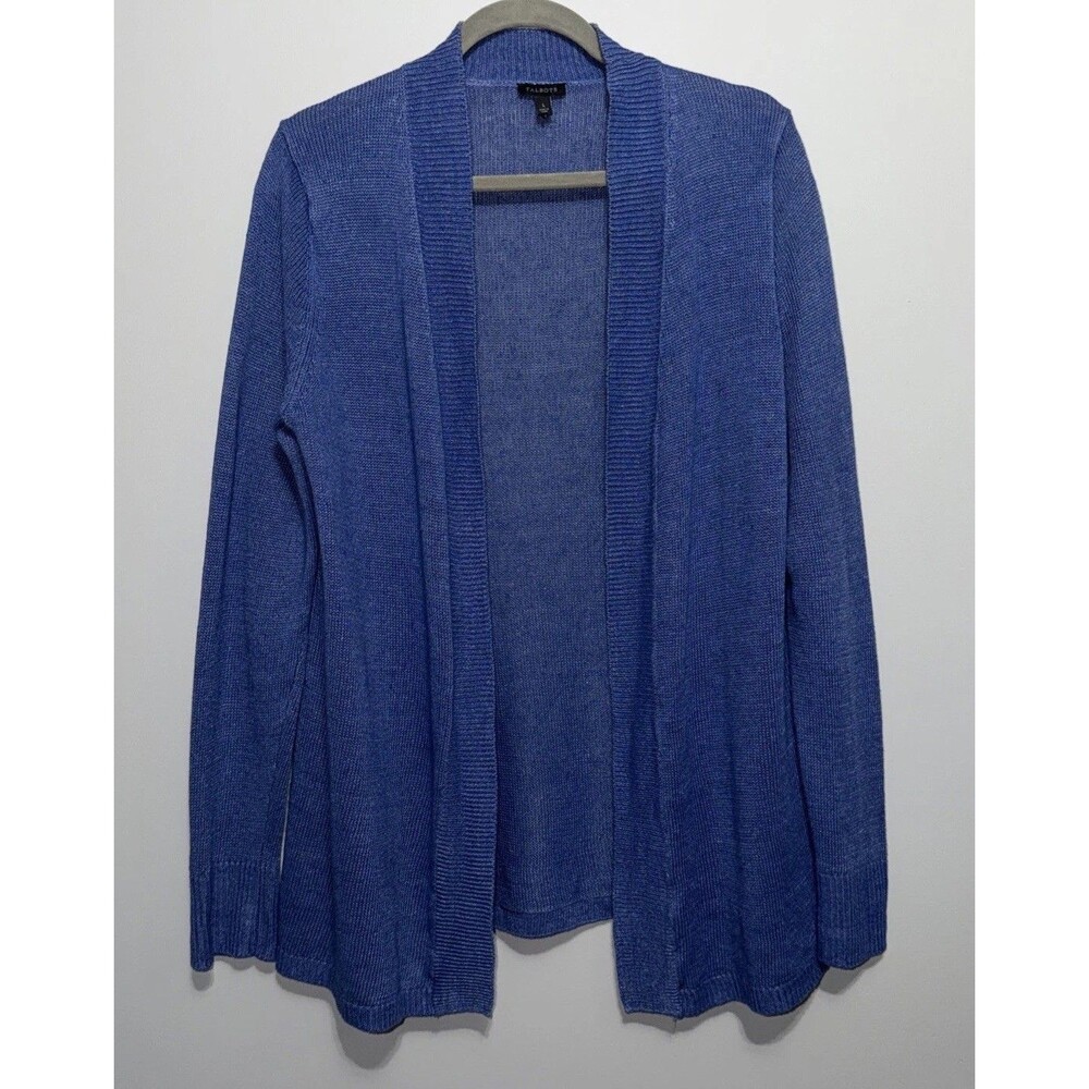 Talbots Womens 100% Linen Open Front Cardigan Sweater Blue Size Large